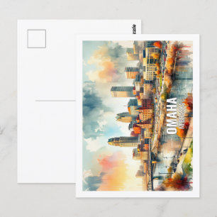 Berühmte Reiseziele in Omaha Nebraska Aquarell Postkarte