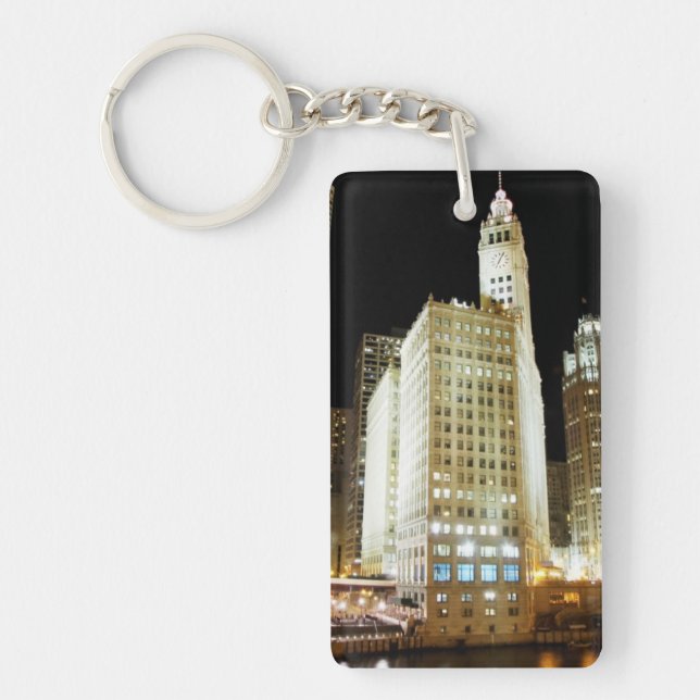 Berühmte Sehenswürdigkeit Chicagos nachts Schlüsselanhänger (Vorderseite)