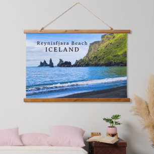 Berühmter malerischer Strand Reynisfjara Island Wandteppich Mit Holzrahmen