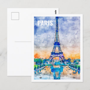 Berühmter Reiseort Paris Frankreich Aquarell-Skizz Postkarte