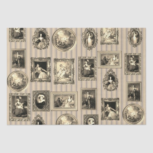 Berühmter Rokoko Kunst Gerahmte Antike Beige Decou Seidenpapier (Vorderseite)