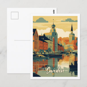 Berühmter schwedischer Reiseort im Vintage-Stil Postkarte