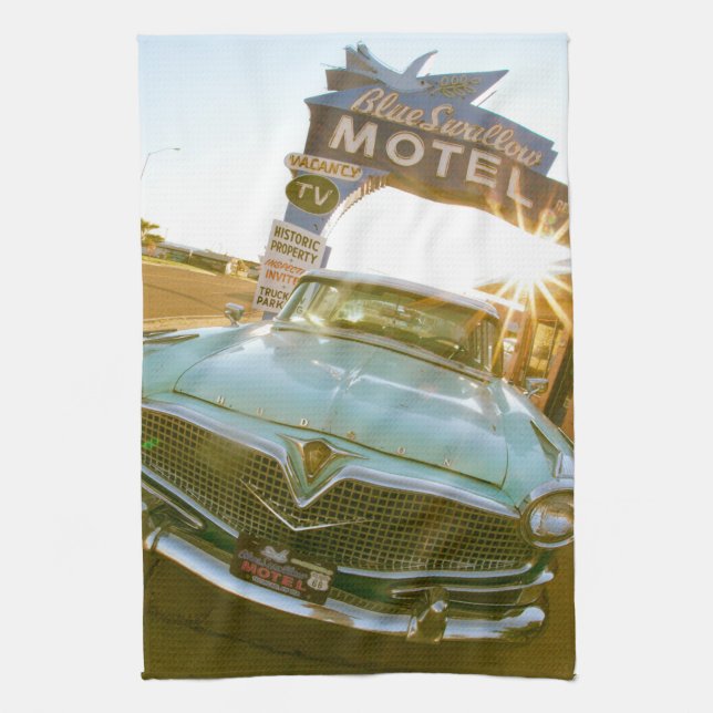 Berühmtes Blue Swallow Motel an der Route 66 Geschirrtuch (Vertikal)