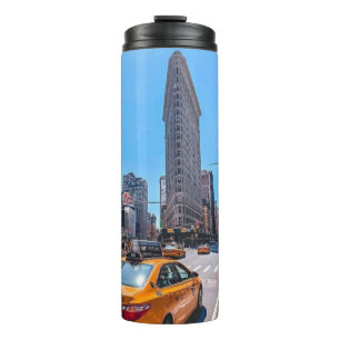 Berühmtes Flatiron Building New York Gelbes Taxi R Thermosbecher