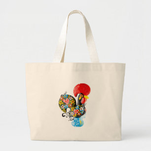Berühmtes Rooster von Barcelos Nr. 06 - Floral ed Jumbo Stoffbeutel