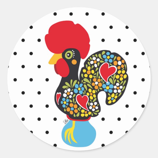 Berühmtes Rooster von Barcelos Nr. 06 - Polka Dots Runder Aufkleber (Vorderseite)
