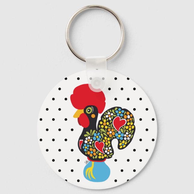 Berühmtes Rooster von Barcelos Nr. 06 - Polka Dots Schlüsselanhänger (Vorderseite)