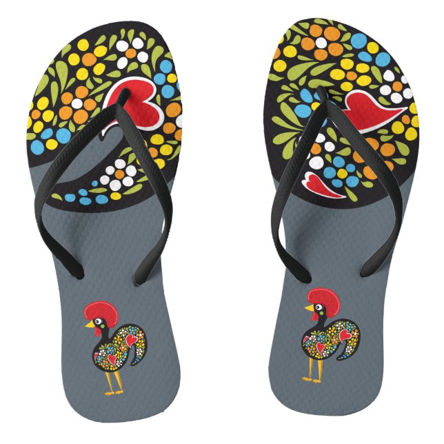 Berühmtes Rooster von Barcelos Nr. 07 Flip Flops (Fußbett)