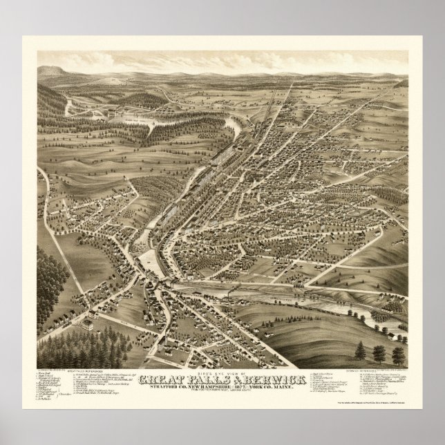 Berwick, ME & Great Falls, NH Panoramic Map - 1877 Poster (Vorne)