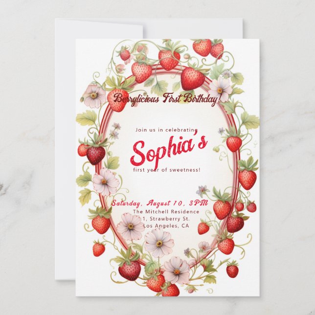 Berylicious First Geburtstag! Party zum 1. Jahrest Einladung (Vorderseite)