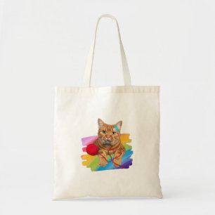 Beschädigte Katze auf Regenbogenuntergrund Tragetasche