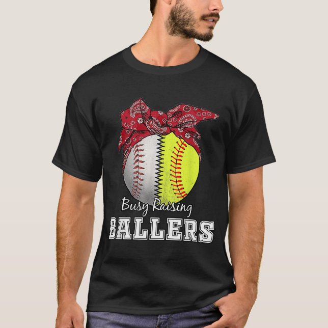beschäftigt Ballers Softball Baseball Mom T-Shirt (Vorderseite)