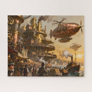 Beschäftigter Hafen in der Steampunk-Stadt Puzzle