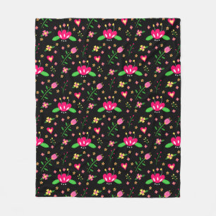 Beschäftigtes Blumenmuster auf Schwarz Fleecedecke