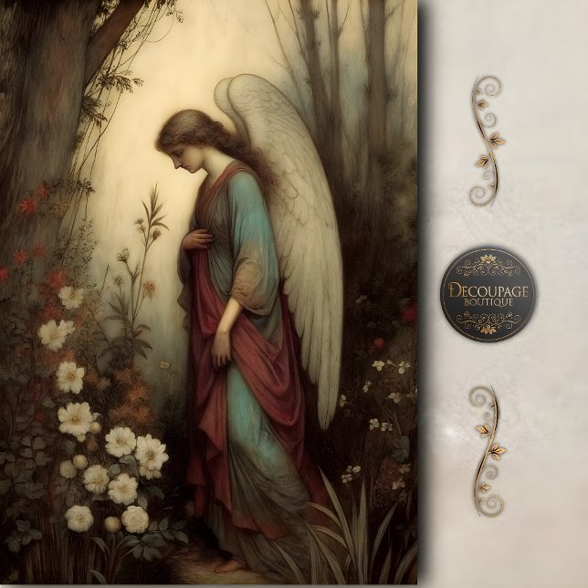 Bescheidener Waldengel Blumen Gebetsdecoupage Seidenpapier (Humble Woodland Angel Floral Prayer Decoupage)