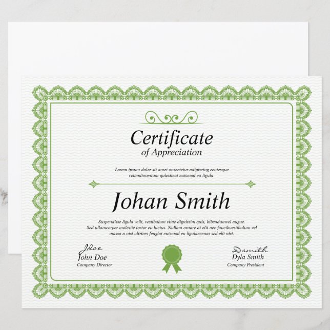 Bescheinigung des Bewertungsbogens (Vorne/Hinten)