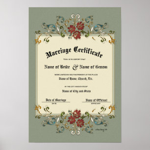 Bescheinigung Hochzeit-Ehe-(Zierwahre) Poster