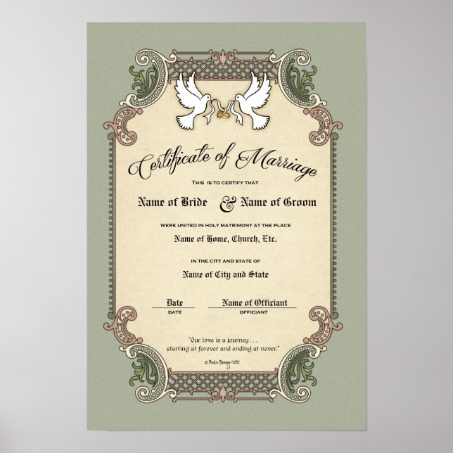 Bescheinigung Hochzeit-Ehe-(Zierwahre) Poster (Vorne)