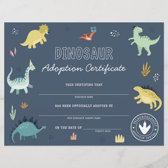 Bescheinigung über die Adoption Dinosaurier (Vorderseite)
