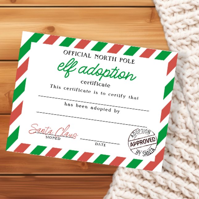 Bescheinigung über die Adoption von Elf, unterzeic Begleitkarte (Elf Adoption Certificate Signed by Santa Claus from Ricaso. Official North Pole legal document )