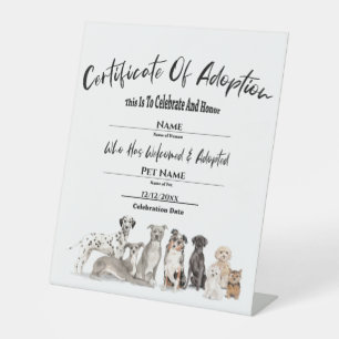 Bescheinigung über die Adoption von Haustieren  Sockelschild