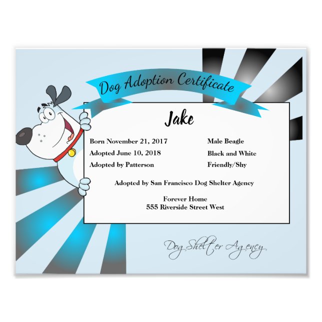 Bescheinigung über die Adoption von Hunden Fotodruck (Vorne)