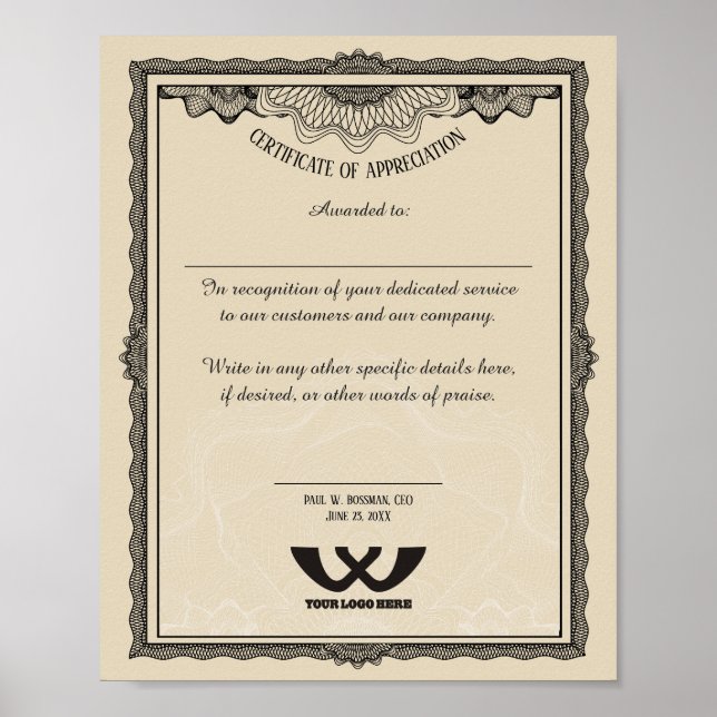 Bescheinigung über die Anerkennung der Mitarbeiter Poster (Vorne)