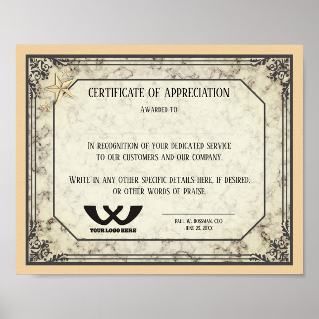 Bescheinigung über die Anerkennung der Mitarbeiter Poster (Vorne)