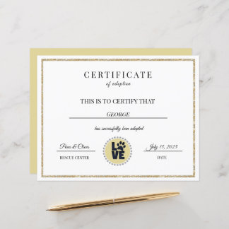 Bescheinigung über die tierische Adoption