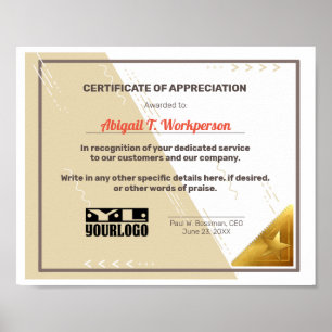 Bescheinigung über die Wertschätzung der Poststell Poster