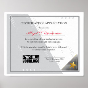 Bescheinigung über die Wertschätzung der Poststell Poster