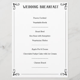 Beschreibung des besonderen Hochzeitmenüs. Menükarte