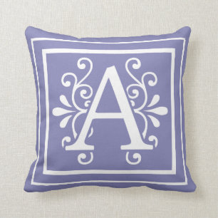 Beschriften Sie ein lila Monogramm-Singrün Kissen