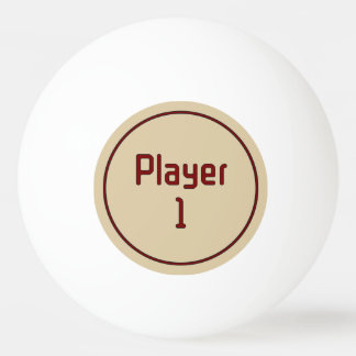 Beschriftung Spieler 1 in Tiefrot auf Beige Tischtennisball