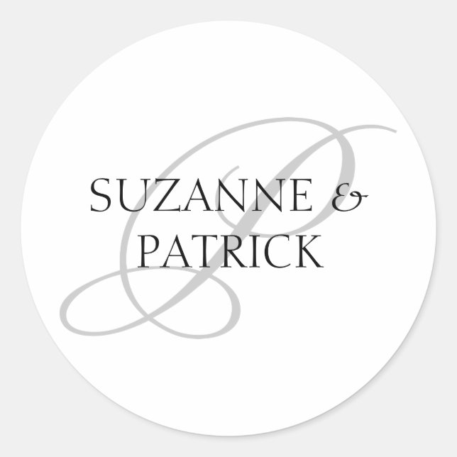 Beschriftungen für das Skript P Monogramm (silber  Runder Aufkleber (Vorderseite)