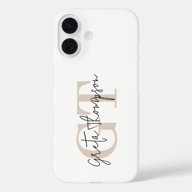 Beschriftungsname Beige Monogramm Case-Mate iPhone Hülle (Rückseite)