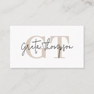 Beschriftungsname Beige Monogramm Minimalistisch Visitenkarte