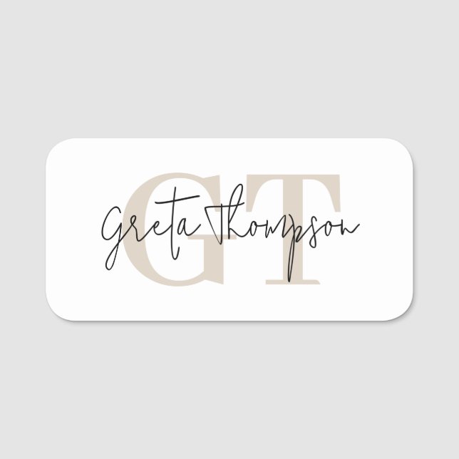 Beschriftungsname Beige Monogramm Namensschild (Vorderseite)
