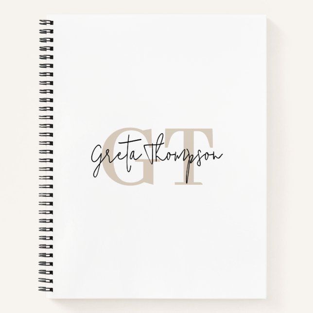 Beschriftungsname Beige Monogramm Notizbuch (Vorderseite)