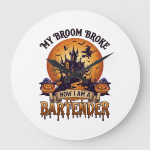 Besen Brach Barkeeper Halloween Spukhaus Hexe Große Wanduhr