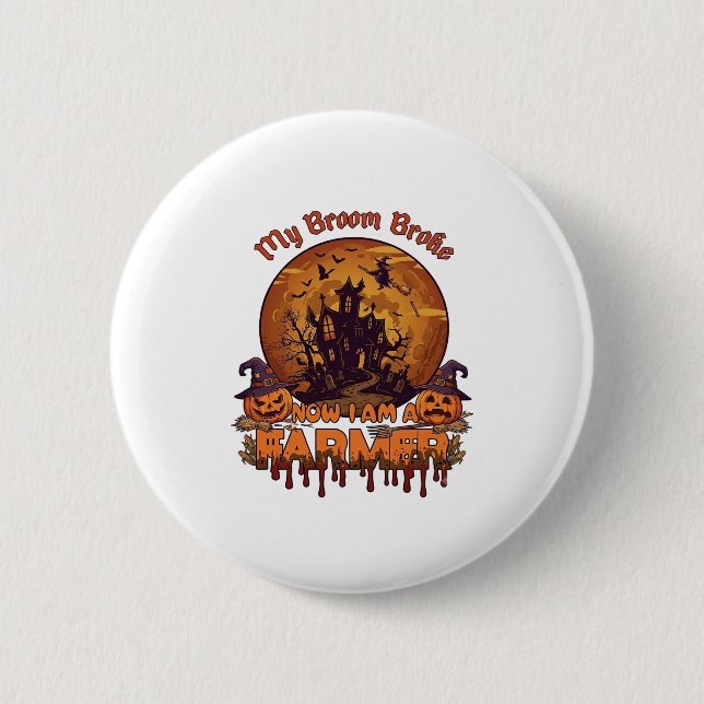 Besen Brach Bauer Halloween Hexe Spukhaus P Button (Vorderseite)