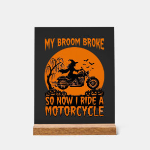 Besen Brach Halloween Hexe Motorrad Fledermäuse Kü Acrylschild