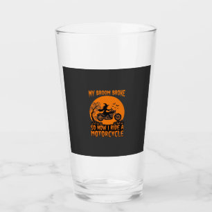 Besen brach Halloween Hexe Motorrad Fledermäuse Kü Glas
