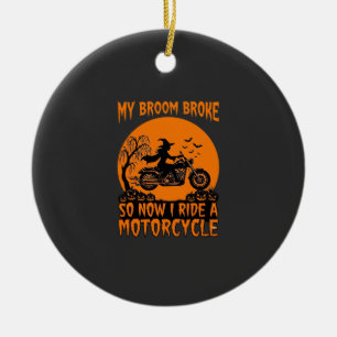 Besen Brach Halloween Hexe Motorrad Fledermäuse Kü Keramik Ornament