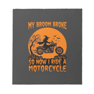 Besen Brach Halloween Hexe Motorrad Fledermäuse Kü Notizblock