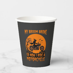 Besen Brach Halloween Hexe Motorrad Fledermäuse Kü Pappbecher