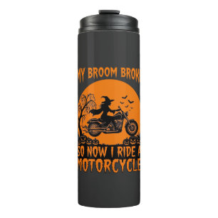 Besen Brach Halloween Hexe Motorrad Fledermäuse Kü Thermosbecher