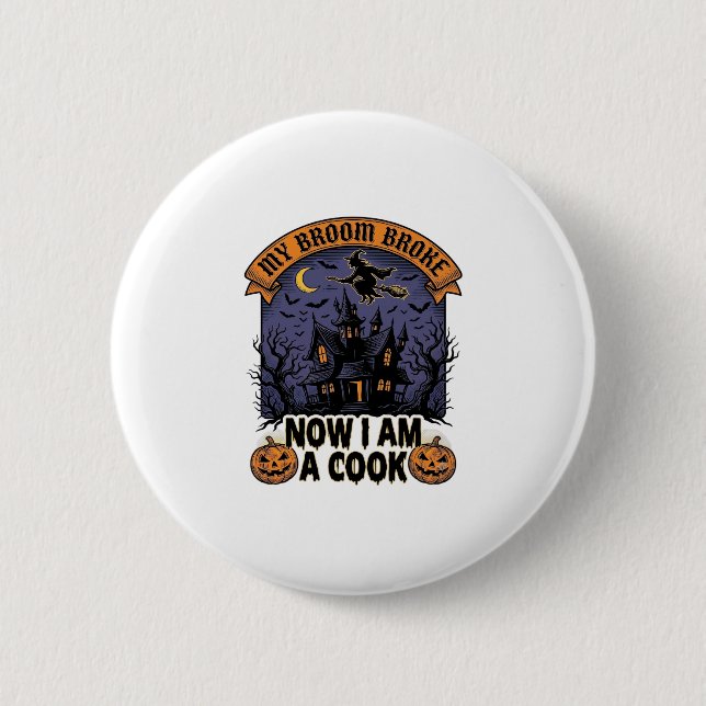 Besen Brach Hexe Halloween Koch Pun_1 Button (Vorderseite)