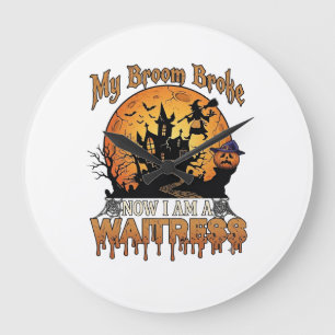 Besen Brach Kellnerin Halloween Hexe Spukhaus Große Wanduhr