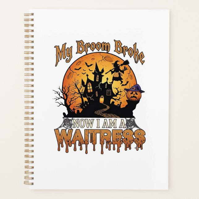 Besen Brach Kellnerin Halloween Hexe Spukhaus Planer (Vorderseite)